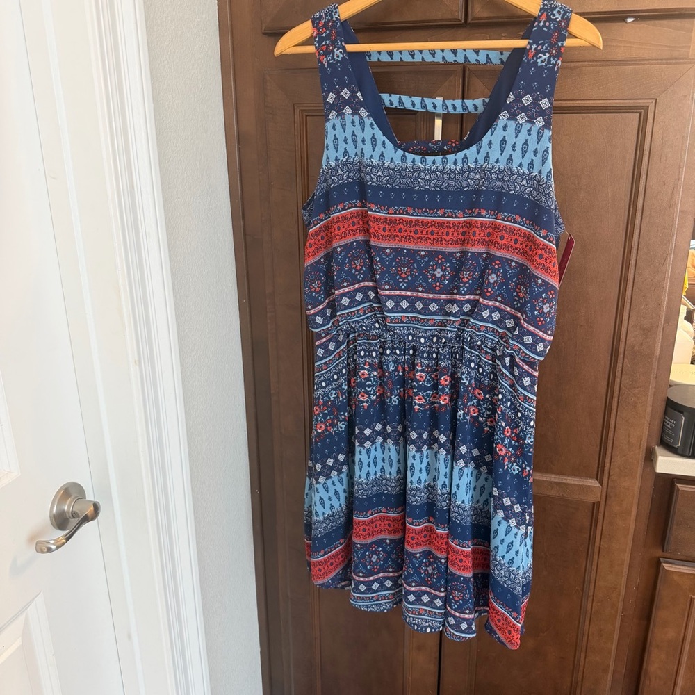 Xhilaration Blue and Red Patterned Dress